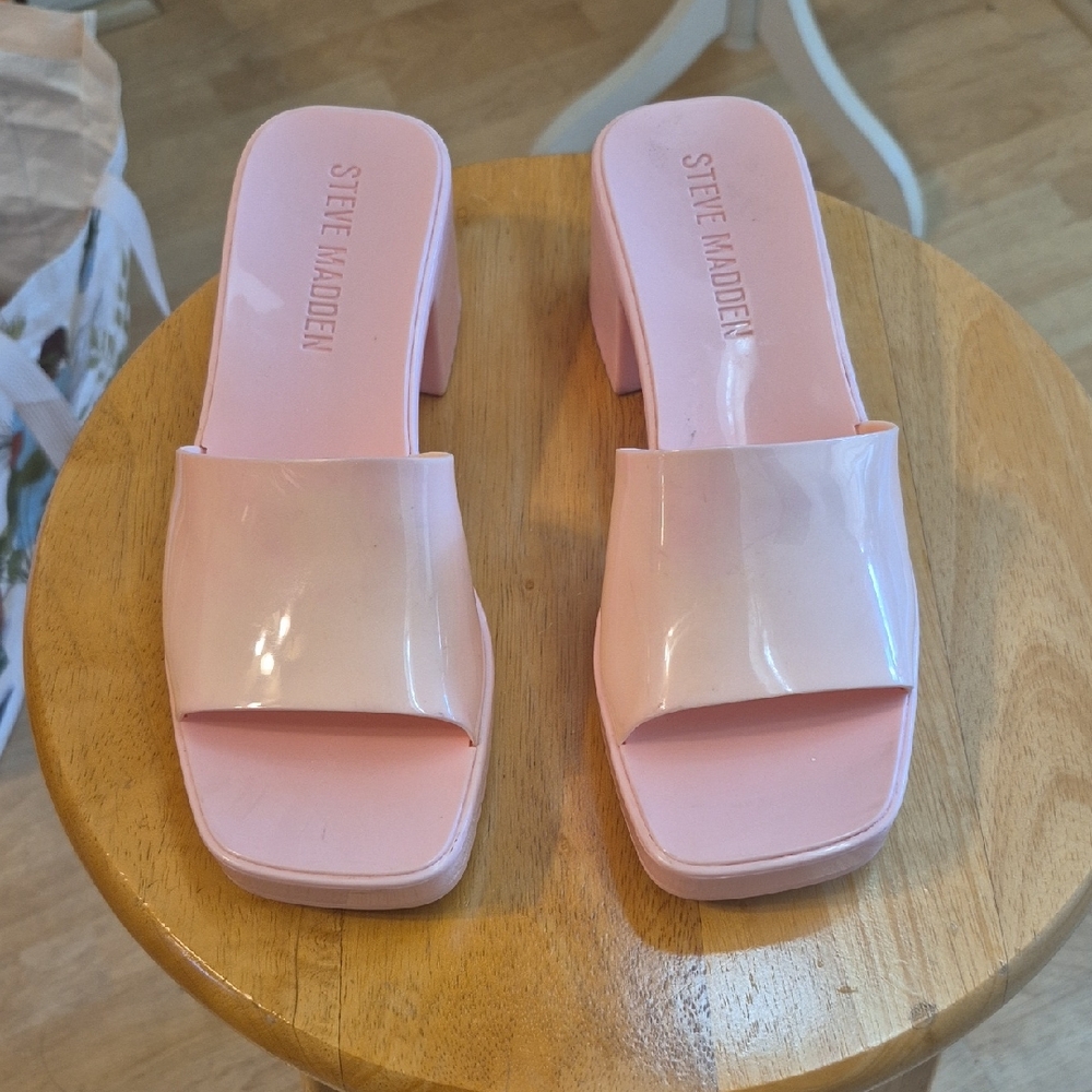 Steve Madden Pink Chuncky Heel Thick Single Strap Platform Heels